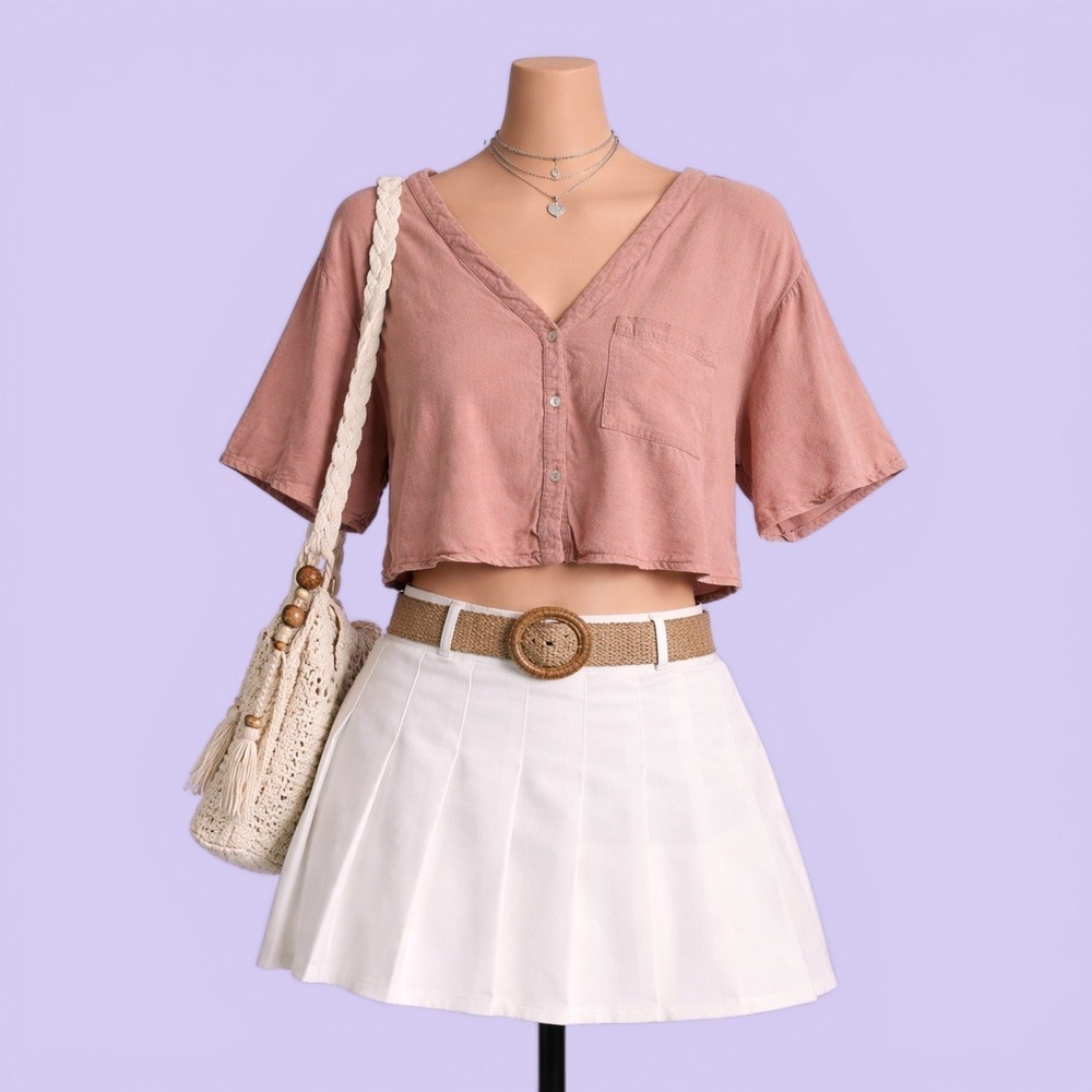 Chloe & Katie Salmon Pink Cropped Button Up Top XS Soft Lightweight Boho Chic